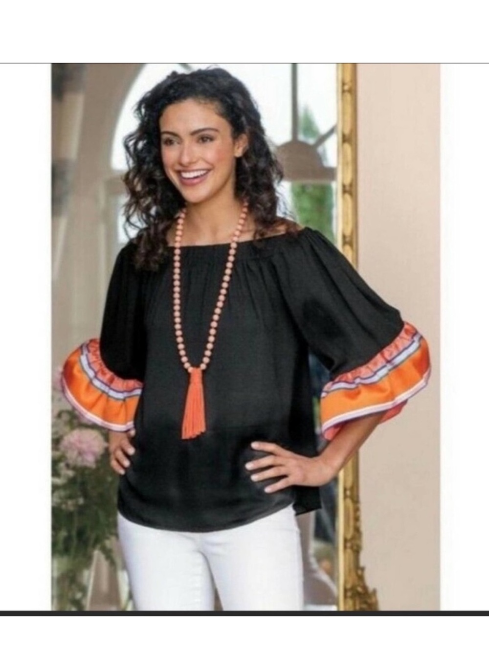 Soft Surroundings Soledad Spanish Ruffle Stripe Blouse M